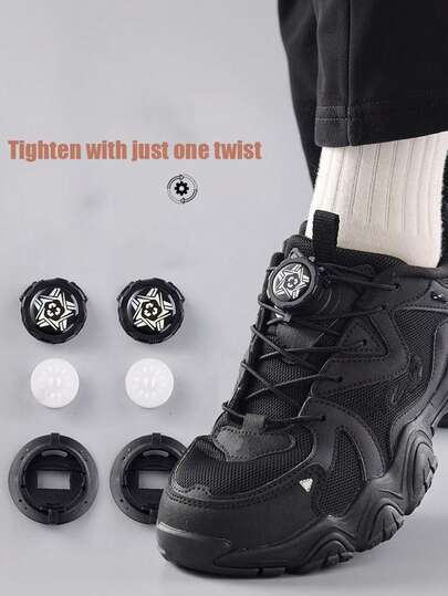 1 Pair Rotating Button Quick Release Shoelaces, Cord-Free Laces Suitable For Sports Or Casual Shoes, Unisex Black And White