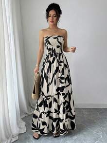 女士度假植物印花露背休闲波西米亚风连衣裙 - 彩色 - 查看 6