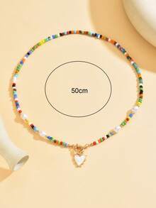 1 chiếc vòng cổ mặt dây chuyền hình trái tim đính hạt cườm và ngọc trai giả nhiều màu sắc thủ công, phụ kiện dành cho nữ dự tiệc đi biển, nghỉ lễ. - Nhiều màu - Xem 4