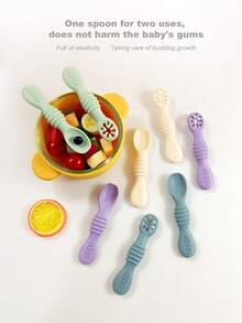 2 piezas Cucharas de alimentación de silicona para bebé, cucharas suaves para puré de frutas, portátiles y suaves para la autoalimentación del bebé - Multicolor - Ver 7