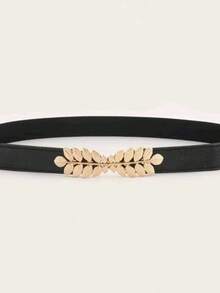 女士树叶扣弹力腰带，百搭连衣裙，束腰带 - 彩色 - 查看 4