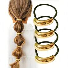 4/1pc Women's Gold Metal Hair Scrunchies - Geometric Pattern Elastic Hair Ties, Suitable For Thick Hair, Elegant Vintage Birthday & Special Occasion Hair Accessories, Delicate Design, Flexible Adjustable ,Ponytail Holders ,Hair Elastics ,Hair Rubber Bands ,Hair Rope - 金色 - 查看 11