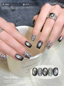 XEIJAYI 2pcs/Set 15ml Black Cat Eye Glitter Nail Polish Gel Kit, UV LED Soak-Off Manicure Gel, Semi-Permanent, DIY Salon-Grade Nail Art Gel - Multicolor - View 5