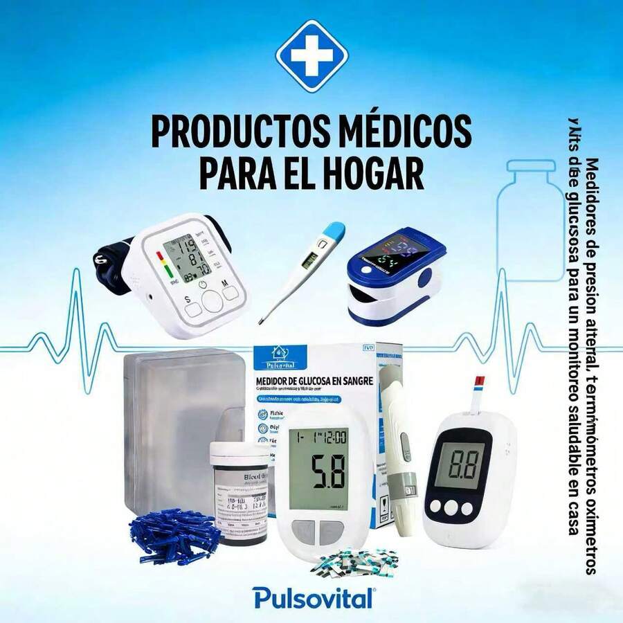 Pulsovital Digital Blood Glucose Meter with 50 Test Strips and 50 Lancets, White – Ergonomic Handle Design, Large LED Display, Battery-Powered, Easy-to-Use Buttons - Multicolor - Ver 1