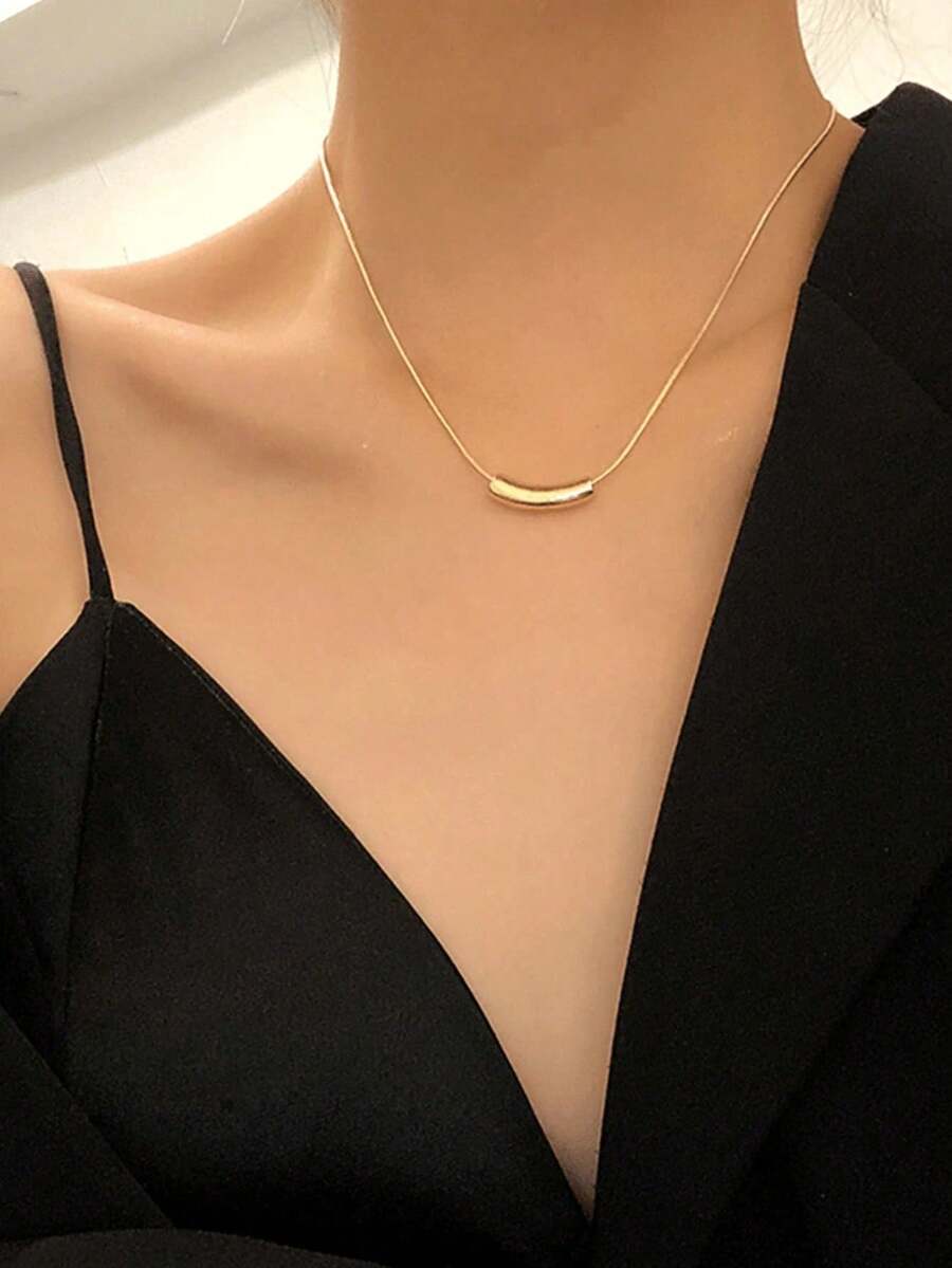 1件简约金色笑脸弧形吊坠项链,节日礼物 - 多色20 - 查看 1