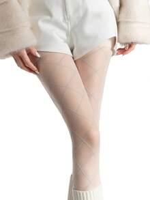 1 Paar Damen Silberfaden Kreuz-Muster Strumpfhose, super dünne, leiternfreie Schlankheits-Leggings für Frühling und Herbst, modische enge Hose für stilvolle Outfits - Verschiedenfarbig - Übersicht 7