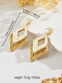 1 Pair Versatile Boho Style Handmade Woven Raffia Double-Layer Geometric Rhombus Earrings, Creative Exaggerated Colorful Raffia Geometric Earrings Suitable For Women's Daily, Vacation, Party Wear (Handwoven Randomly, Handmade May Have Slight Glue Residue) - Light Coffee - View 5