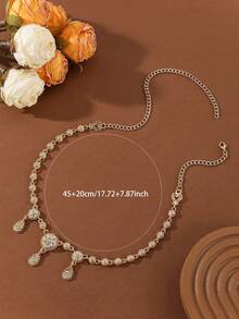 1pc Arabic Bride Wedding Hair Accessory, Women's Rhinestone Teardrop Pendant Hair Chain - Gold - View 2
