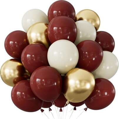 Burgundy And Gold Balloons - 10 Inch Burgundy Balloons Bright Valentines Balloon Gold Metallic Sand White Latex Balloon For Valentines Day Wedding Birthday Anniversary Party Decorations, 50 PCS