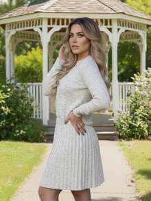 Schoolgirl Pleated Skirt And Long Sleeve Mousse Blouse Set In Tricot - 白色 - 查看 2