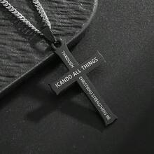 Stainless Steel "I CAN DO ALL THINGS" Cross Necklace | Unisex Christian Faith Jewelry | Waterproof, Fade-Resistant, Durable - Black - View 8