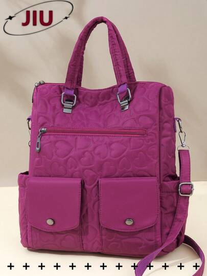 Mochila retro con forma de corazón y relieve antirrobo para mujeres; bolso de moda multifuncional para el día; bolso de viaje ligero y de múltiples bolsillos; mochila escolar minimalista de gran capacidad; bolso conveniente para libros, adecuado para estudiantes, enfermeras, maestros, personas de negocios, viajes y vacaciones, viajes de negocios, viajes diarios, compras, oficina, citas, senderismo, entrenamiento, trabajo, regalos de cumpleaños, regalos festivos