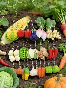 10pcs/30pcs New Crossborder Dopamine Realistic Vegetable Series Resin Earring Set - Funny & Cute Pumpkin, Ginger, Eggplant, Pea, Peanut Earrings, Women Accessories - Multicolor - View 10