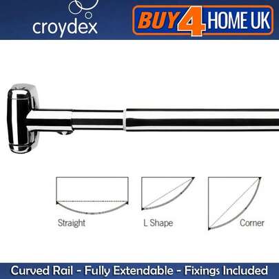 Croydex Premium Telescopic Curved Shower Curtain Rail - Extendable Chrome Rod