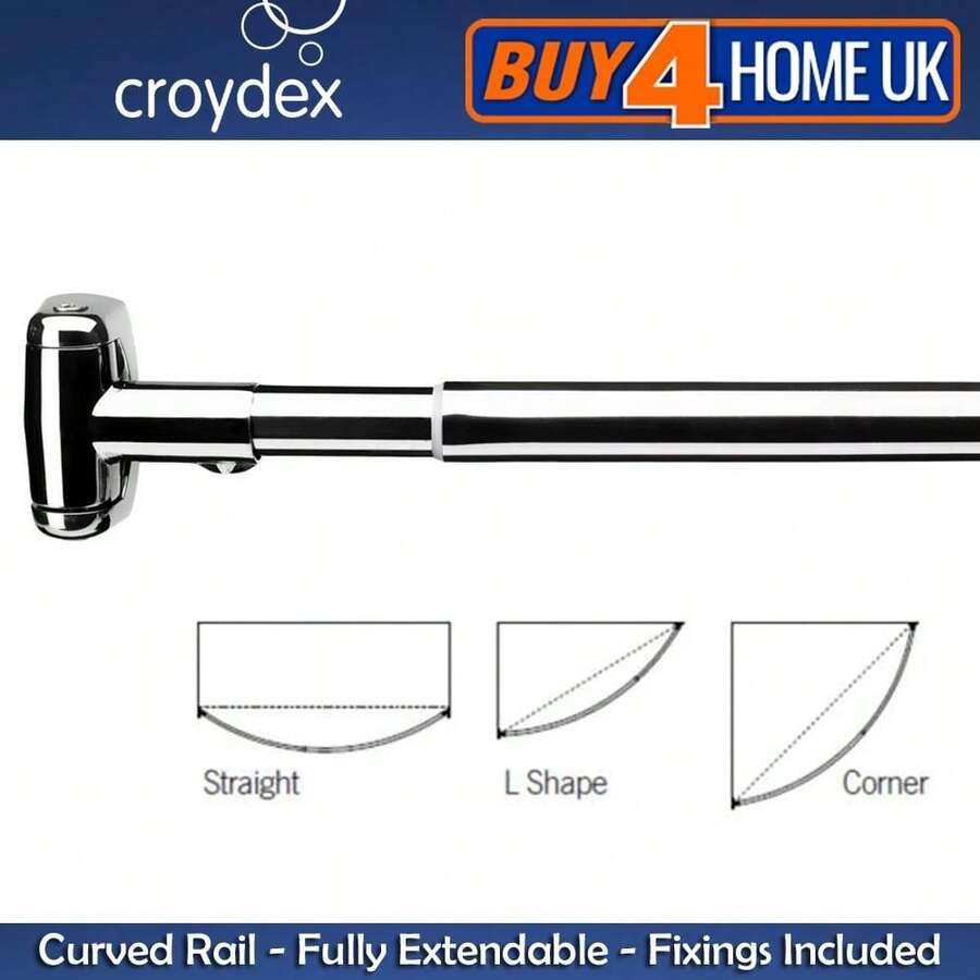 Croydex Premium Telescopic Curved Shower Curtain Rail - Extendable Chrome Rod - C - View 1
