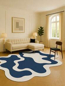 1pc Inspired By The Flowing Blue And White Soft Waves, Breaking The Traditional Square Feeling Of Carpets, The Undulating Curves Outline A "Ripple Underfoot", Instantly Filling The Balcony, Living Room With A Relaxed Artistic Atmosphere. The Asymmetrical Shape Is Suitable For Balcony, Living Room, Bedroom And Other Spaces. Whether It's A Wabi-Sabi Style, Minimalist Style Or Vacation-Style Home, It Can Be The Finishing Touch. - Multicolor - View 4
