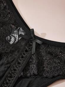 2条装蕾丝边蝴蝶结绑带性感低腰透气女士丁字裤 - 彩色 - 查看 4