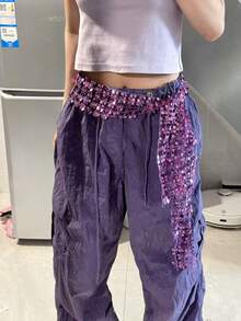 1pc Jazz Dance New Arrival Niche Sequin Hollow Waist Strap Street Dance Kpop Belly Dance Waist Chain Dance Hip Scarf - Multicolor - View 19