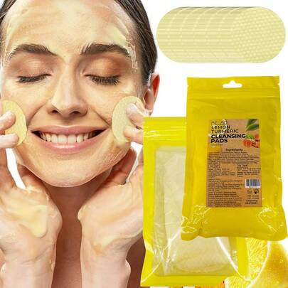  Lemon Turmeric Cleansing Cotton Pads, MELAO Exfoliating & Brightening Face Mask Cotton Pads, Containing Natural Lemon And Turmeric, Gentle Daily Cleansing Cotton Pads Suitable For All Skin Types, Deep Cleansing And Moisturizing, 30pcs, 120g/4.23oz