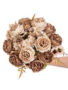 1/3/80pcs Romantic Silk Peony & Hydrangea Artificial Flower Bouquet, Home Decor Fake Flowers, Wedding Decoration, Spring Decor, Indoor, Kitchen, Dining Room, Bedroom, Bathroom, New Year, Outdoor Garden, Bridal Bouquet, School Supplies, Back To School, Valentine's Day Decor, New Year Decor - Brown - View 5