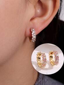 1 Pair Luxury European And American Style Rhinestone Hoop Earrings, Suitable For Daily Wear And Parties - Earrings - View 5