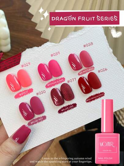 MOZIUR 6支装 15ml 火龙果系列凝胶指甲油，秋日光泽效果，半永久纯色指甲油套装，可卸UV指甲油，秋冬美甲设计