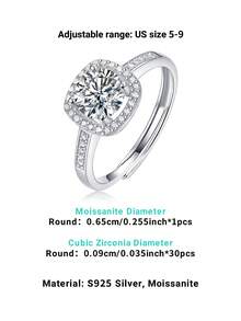 925纯银莫桑石戒指，女士款，低过敏性，高端订婚/结婚戒指，情人节/生日礼物，防氧化礼盒包装 - 銀色 - 查看 3