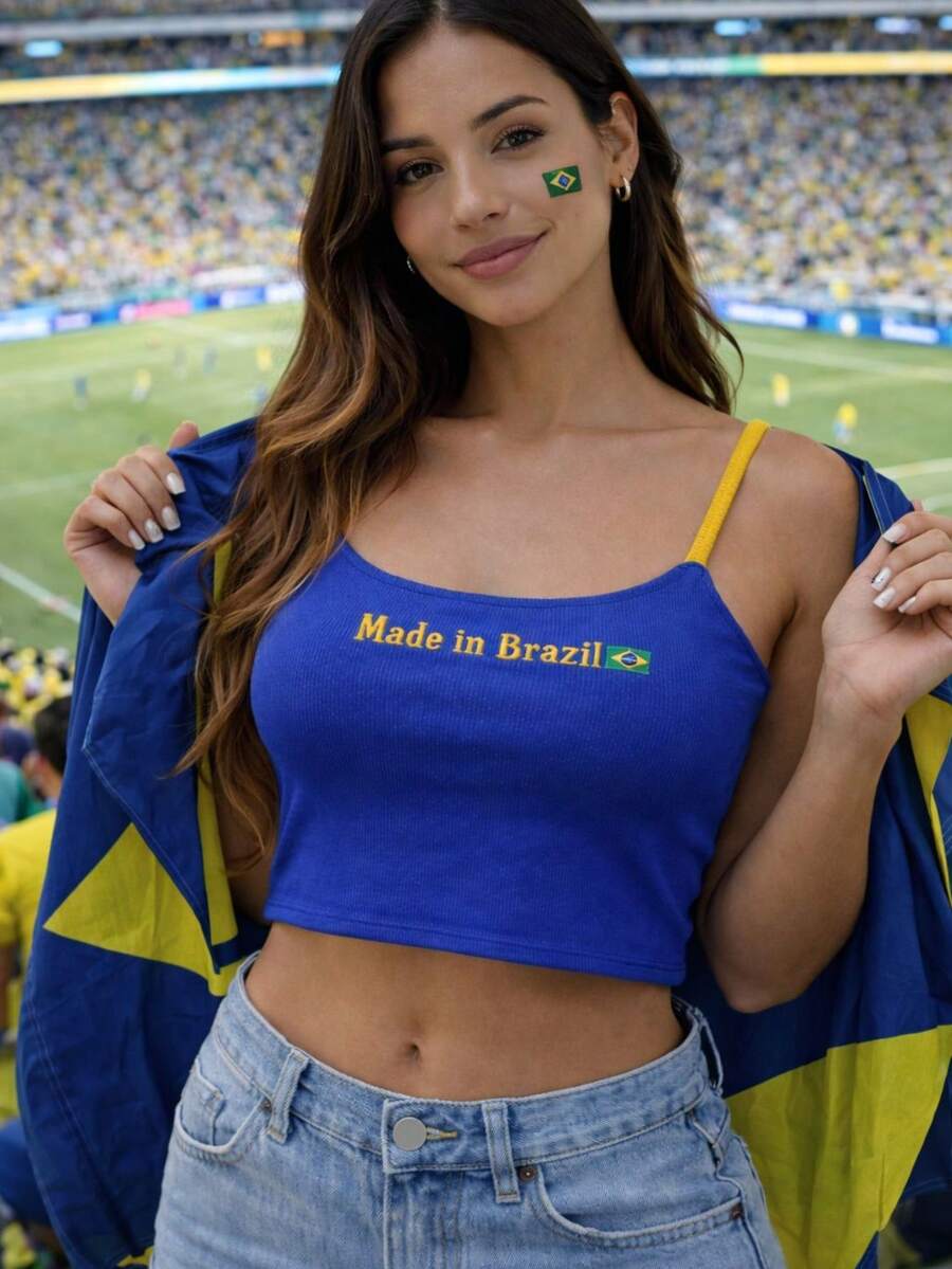 Cropped Brazil Thin Strap Tank Top World Cup 2026 - Blue - View 1