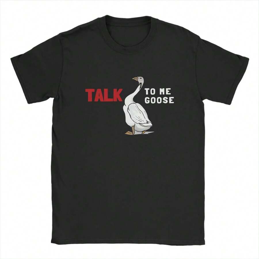 Men's Talk To Me Goose T Shirt Cotton Clothes Vintage Short Sleeve Round Neck Tee Shirt Birthday Gift T-Shirt - 黑色 - 查看 1