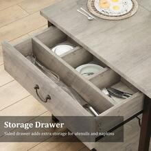 Juego de comedor para 4 personas - 2 bancos tapizados en cuero PU, mesa MDF con cajones y botellero integrado - Solución práctica para cocinas pequeñas y espacios reducidos - Gris - Ver 3