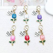 1 chiếc móc khóa hình trái tim bằng hợp kim tráng men, chữ cái, hoa tulip và tôm hùm, thích hợp làm quà tặng cho bạn bè. - Một cỡ - Xem 1