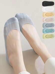 1/5/10双装女士夏季隐形船袜，无缝低帮袜，网眼透气硅胶防滑内衬袜 - 彩色 - 查看 2