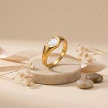 1pc Fashionable Crystal Shell Heart Ring, Suitable For Women's Daily Wear - Stainless Steel Ring - View 4