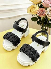 1 Pair Fashion Summer Kids Sandals, Girls Thick-Sole Sandals, Stylish & Comfortable, Suitable For Outdoor, Shopping, Travel & Vacation - Black - View 5
