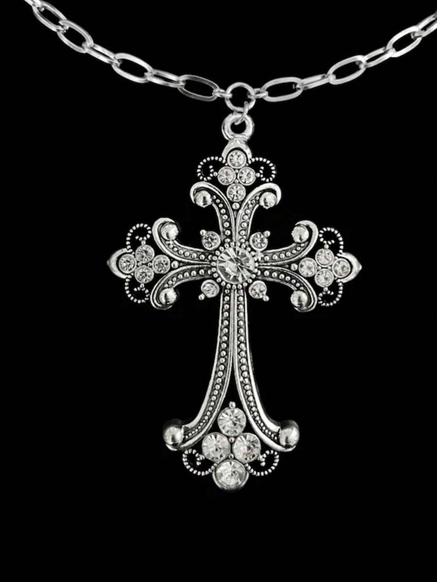 1pc Crystal Cross Necklace, Gothic Punk Style - Cross Necklace - View 1