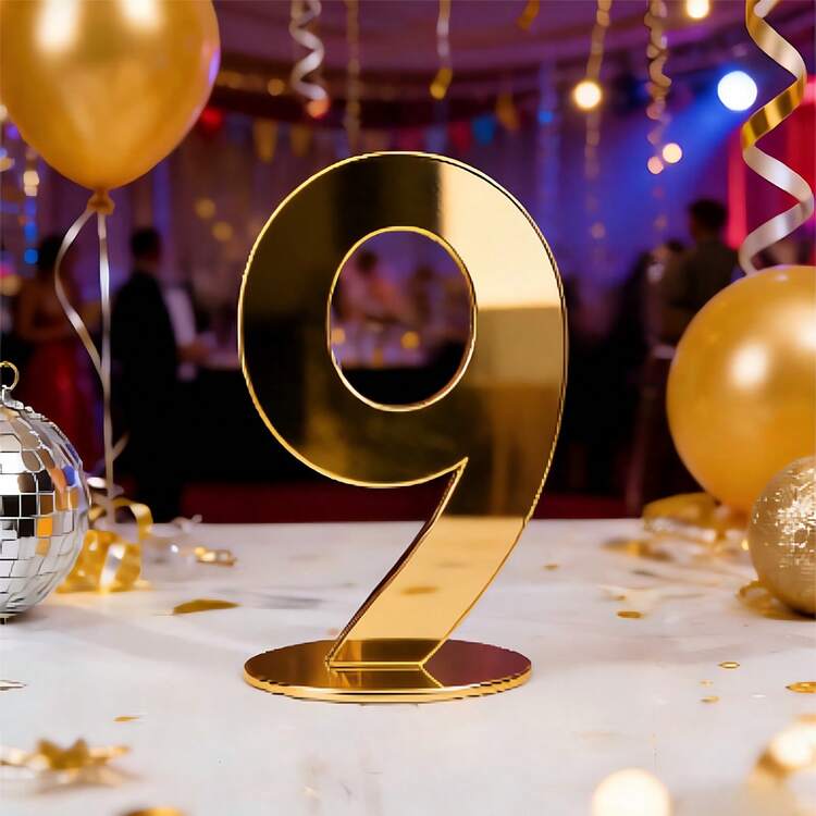 1pc Acrylic Number, Birthday Party Table Decor, 0-9 Numbers, Anniversary Numbers, Acrylic Number Table Decor, Gold Mirror Acrylic Material, Easy To Install, Table Decoration - Gold - View 1