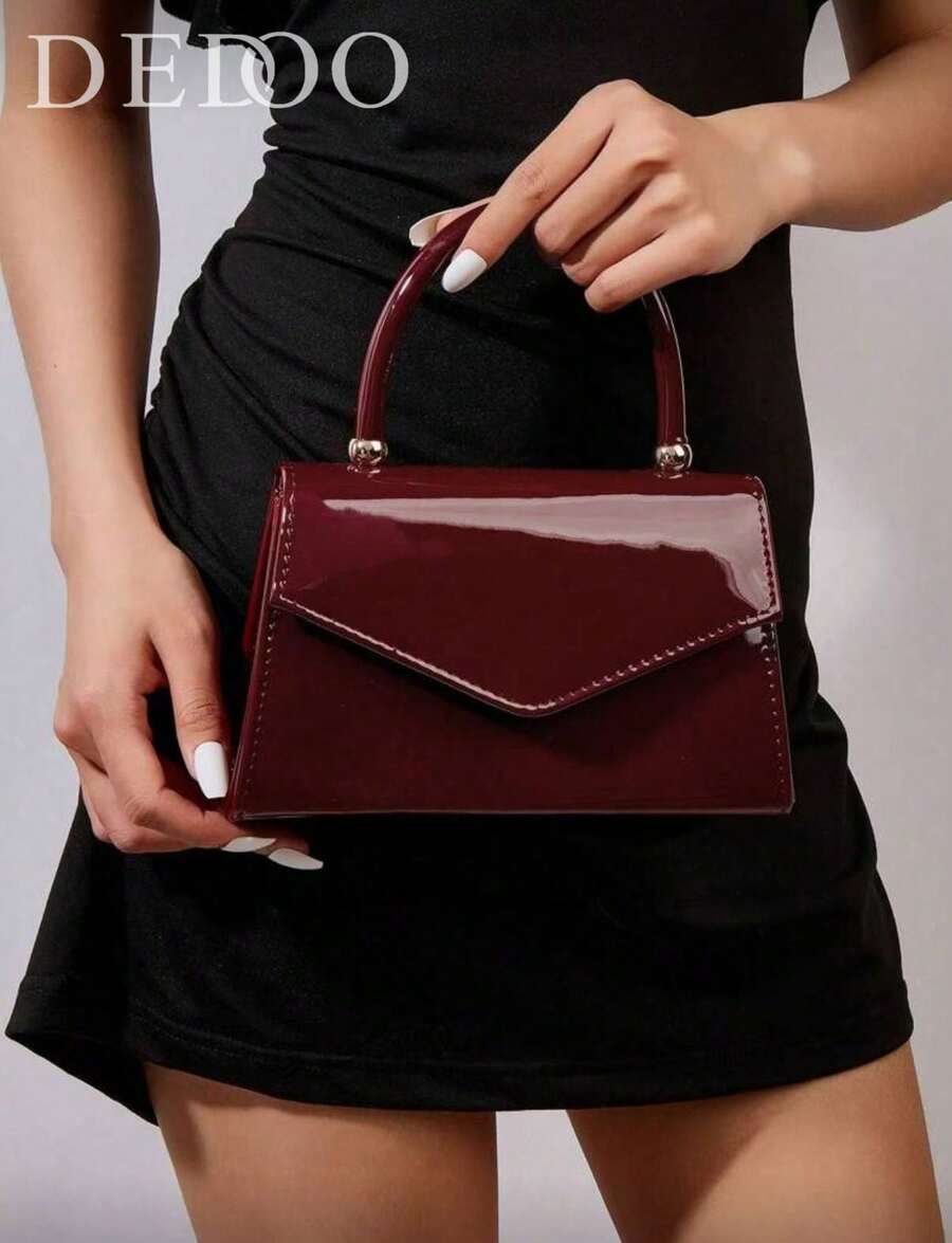 Fashion Solid Color Mirrored Handbag Evening Bag, Charming And Elegant Women's Business Bag, Suitable For Party Girls, College Students, Brides, Match With Party Dresses, Wedding Dresses, Evening Dresses, Tight Skirts, Very Suitable For Weddings, Gatherings, Banquets, Parties, Dances, Best Gifts For Women - 酒紅色 - 查看 1