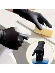 50/100pcs Disposable Nitrile Gloves, Black, Multi-Purpose, Suitable For Kitchen, Bathroom Cleaning, Dishwashing, Manicure, Pet Care, Household Cleaning Gloves, Kitchen, Food Handling, Tattooing, Beauty, Hair Dyeing, Salon Cleaning Supplies - Black - View 3