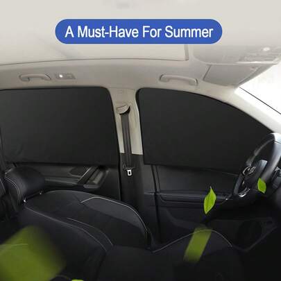 Front & Rear Car Side Window Sun Shade Curtains - 100% Blackout Privacy Curtains With UV Protection, Heat Reduction & Glare Reduction, Durable Fabric, Easy Roll-Up Design For SUVs, Trucks, Camping, Naps, Car Window Sun Shade