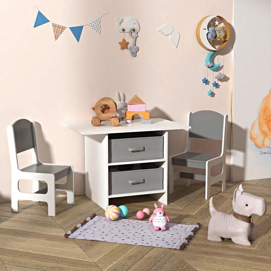 Table And 2 ChairSet Storage Learning Dining Activity Furniture - A - View 1
