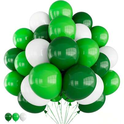 Green And White Balloons - 50 Pcs 10 Inch St Patricks Day Balloons Green And White Party Balloon Natural Latex Balloon For St Patricks Day Jungle Birthday Baby Shower Party Decorations