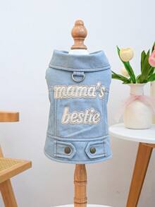 1pc Pet Clothes, European And American Style, Korean Style Poodle, Teddy, Small Dog, Puppy, Happy Dog & Cat, Casual Fashion Cute Lovely Mommy's Good Friend Outerwear - Blue - View 3