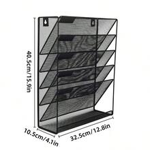 Aimall File Storage Rack, Wrought Iron Desktop Storage Rack, Office Supplies Wall Mounted Iron Mesh Rack, File Management Rack - Black - View 3