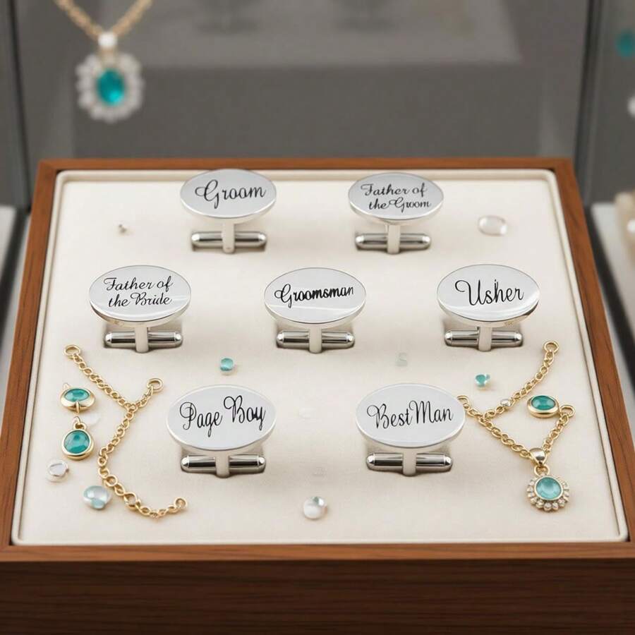 1 paire de boutons de manchette en cuivre à motif géométrique, série mariage printemps/automne, convient pour le marié, le beau-père, la belle-mère, les frères et sœurs, accessoires pour manchettes de chemise française - Argent - Voir 1