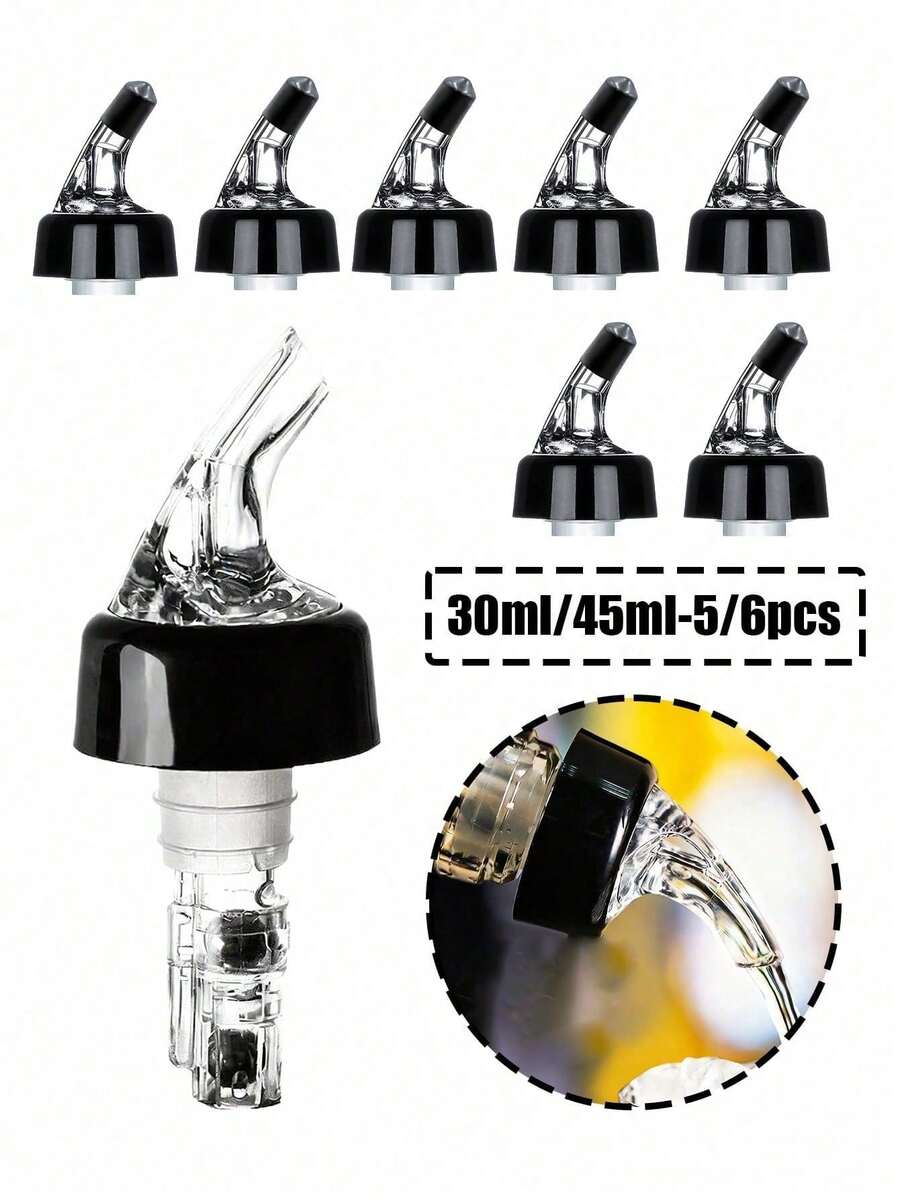 1pc 30/45ml Automatic Measuring Bottle Pourers+5 Small Black Hats, Quick Shot Spirit Measure Pourers, Drinks Wine Cocktail Dispensers, Western Wine Spout, Wine Pourer, Home Bar Supplies, Home Bar Tools, Alcohol Measuring Bottle Dispenser, Newly Designed, Suitable For Most Standard Wine Bottles - Multicolor - View 1
