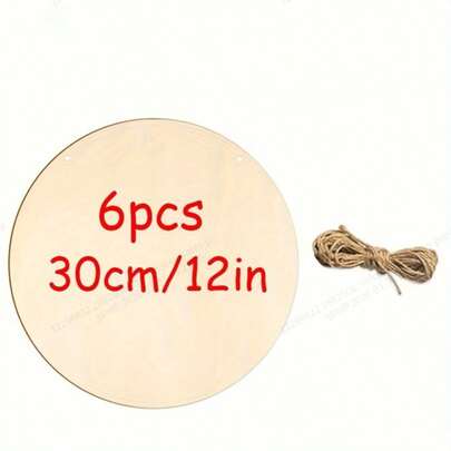 6 chiếc vòng tròn gỗ (30cm/12 inch), dùng cho đồ thủ công, trang trí cửa, biển hiệu gỗ tròn treo kèm dây gai, thích hợp cho các dự án DIY thủ công Giáng sinh, vẽ tranh, trang trí nhà cửa, tiệc tùng, ngày lễ.