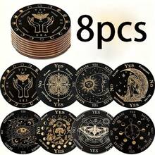 8/80个圆形木质杯垫 - 神秘金色主题，2D印刷 - 耐热饮料杯垫，家居和办公室装饰的理想之选 | 适用于咖啡桌、书桌、厨房，保护桌面 | 非常适合母亲节、情人节、婚礼季、生日派对、节日用餐 | 装饰餐具 - 彩色 - 查看 3