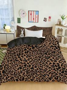 3pcs Leopard Print Bedding Set (1 Duvet Cover + 2 Pillowcases, Without Filler), Realistic Brown And Black Leopard Pattern, Soft And Skin-Friendly Animal Print Design, Suitable For All Seasons, Zipper Closure, Applicable For Hotel, Bedroom, Guest Room And Dormitory Decoration, Easy Care, Fashion Modern Minimalist, Lightweight And Breathable - Brown - View 7