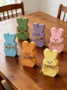 6Pcs Easter Decorations Wood Bunny Easter Tiered Tray Decor Signs - Easter Shelf Sitter - Easter Decor For The Home - Spring Wood Decor - Multicolor - View 5