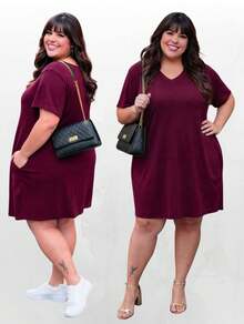 Comfortable Basic Black Striped Midi Summer Dress, Loose And Casual Style, Ideal For Airport, Old Money Style, Teacher's Clothes, Church Dresses For Women, Plus Size Curvy Dress - 紫紅色 - 查看 6
